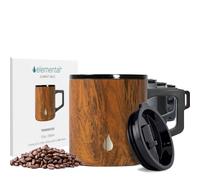 Elemental Insulated Coffee Mug - Triple-Wall Stainless Steel Summit Travel Cup for Hot and Cold Drinks - Thermal Coffee Mug with Lid and Handle for Camping, Office & Travel 350ml - Teakwood