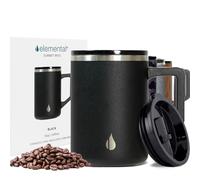Elemental Insulated Coffee Mug - Triple-Wall Stainless Steel Summit Travel Cup for Hot and Cold Drinks - Thermal Coffee Mug with Lid and Handle for Camping, Office & Travel 470ml - Black