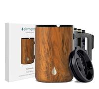 Elemental Insulated Coffee Mug - Triple-Wall Stainless Steel Summit Travel Cup for Hot and Cold Drinks - Thermal Coffee Mug with Lid and Handle for Camping, Office & Travel 470ml - Teakwood