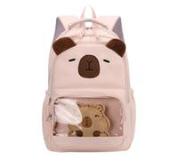 Elementary Middle School Capybara Backpack with Multiple Compartments Nylon Waterproof Utility Backpack for Kid Child Teenage (Pink)