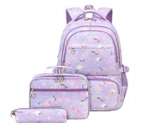 Elementary School Backpack Lunch And Pencil Set For Girls In Grades 3 6 Ergonomic Shoulder Large Capacity Children's Backpack For Ages 7 11 (Purple, One Size)
