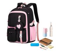 Elementary School Backpacks: 16 x 12 Inch Aqua Nylon Lightweight Backpack with Compartments, Padded Shoulder Bag, Reinforced Stitching Panel, Spacious Layout 'Organizer, Pink, Please refer to the