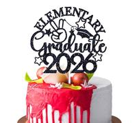 Elementary School Graduate Cake Topper, Out 5th Grade/Next Stop Middle School, Class of 2026 Elementary School Graduation Party Decorations Black Glitter