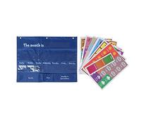 Elementary Weekly Calendar with Weather Pocket, Classroom Home Learning Chart, 24x18 Inch PVC Teaching Materials with 98 Pre Cut Bright Cards, Daily Weather Date Month Cards for Ki