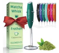 Elementi Matcha Whisk & Frother Set - Powerful Electric Matcha Mixer, Easy to Use Macha Wisk Kit - Craft Effortless Lattes with the Elementi Milk Frother Wand (Emerald Green)