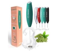 Elementi Milk Frother Handheld - Powerful Mini Matcha Frother Whisk - Hand Held Coffee Whisk Electric & Frappe Maker - Drink Mixer, Stirrer & Electric Milk Foamer (Emerald Green)