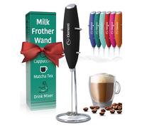 Elementi Milk Frother Handheld with Stand - Matcha Whisk - Coffee Frother Electric Whisk - Electric Hand Whisk for Coffee - Coffee Whisk Frother (Midnight Black)