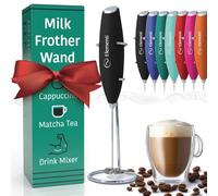 Elementi Milk Frother Handheld with Stand - Matcha Whisk - Coffee Frother Electric Whisk - Electric Hand Whisk for Coffee - Coffee Whisk Frother (Midnight Black)