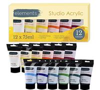 Elements 12pc Acrylic Paint Tube Set - 75ml Tubes for Canvas, Wood & Card