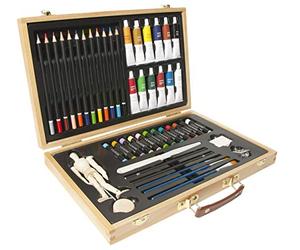 Elements 46 Pieces Mixed Media Art Set - Art Set with Wooden Storage Case Artist Set with Mannequin, Acrylic Paints, Oil Pastels, Coloured Pencils for Coloring, Drawing, Sketching, Painting