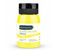 Elements 500 ml Studio Acrylic Paint Tub - Quick-Drying Paint for Canvas, Wood, Glass, and More - Low-Odour Highly Pigmented Vibrant Acrylic Paints - Neon Yellow