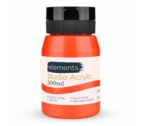 Elements 500 ml Studio Acrylic Paint Tub - Quick-Drying Paint for Canvas, Wood, Glass, and More - Low-Odour Highly Pigmented Vibrant Acrylic Paints - Neon Orange