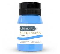 Elements 500 ml Studio Acrylic Paint Tub - Quick-Drying Paint for Canvas, Wood, Glass & More - Low-Odour Highly Pigmented Vibrant Acrylic Paints - Cerulean Blue