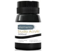 Elements 500 ml Studio Acrylic Paint Tub - Quick-Drying Paint for Canvas, Wood, Glass & More - Low-Odour Highly Pigmented Vibrant Acrylic Paints - Mars Black