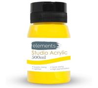 Elements 500 ml Studio Acrylic Paint Tub - Quick-Drying Paint for Canvas, Wood, Glass & More - Low-Odour Highly Pigmented Vibrant Acrylic Paints - Med Yellow