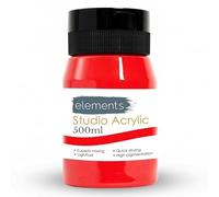 Elements 500 ml Studio Acrylic Paint Tub - Quick-Drying Paint for Canvas, Wood, Glass & More - Low-Odour Highly Pigmented Vibrant Acrylic Paints - Cadmium Red