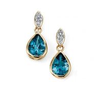 Elements 9ct Yellow Gold Diamond And London Blue Topaz Drop