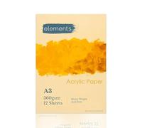 Elements A3 Acrylic Paper for Painting - 12-Sheet Acrylic Pad for Water-Based Paint, Gouache, and Inks - No Acid 360gsm (165lb) Painting Paper, Glue-Bound Artist Pad, Paint Book for Artists
