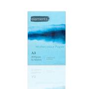 Elements A3 Watercolour Paper Pad, 12 Sheets-300gsm Cold Pressed, Acid-Free | Textured Watercolour Paper for Controlled Brushwork, Natural Washes & Layering, Glue Bound for Easy Removal