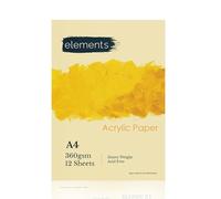 Elements A4 Acrylic Paper for Painting - 12-Sheet Acrylic Pad for Water-Based Paint, Gouache, and Inks - Glue-Bound, Acid-Free 360gsm (165lb) Painting Book