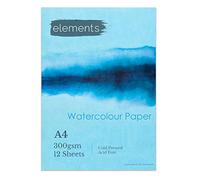 Elements A4 Watercolour Book Glue Bound Artist Watercolour Paper Pads, Cold Pressed (300gsm/140lb), Acid-Free, 12 Sheets for Water Painting - A4