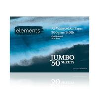 Elements A4 Watercolour Paper 300gsm (140lb) - Glue-Bound Jumbo Watercolour Pad with 50 Acid Free & Cold-Press Sheets - Ideal for Watercolor Techniques & Mixed Media