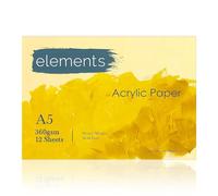 Elements A5 Acrylic Paper for Painting - 12-Sheet Acrylic Pad for Water-Based Paint, Gouache, and Inks - Glue-Bound, Acid-Free 360gsm (165lb) Painting Book