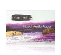 Elements A5 Mixed Media Paper - 250gsm Cold-Pressed Glue Bound Sketchpad - Acid-Free Painting Paper for Watercolour, Acrylics, Pencils, Ink and Markers, 30 Sheets