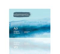 Elements A5 Watercolour Sketchbook 300gsm - Watercolour Paper Pad, 12 Sheets, Ideal for Gouache and Aquarelle Techniques, and Mixed Media, White, Lightweight