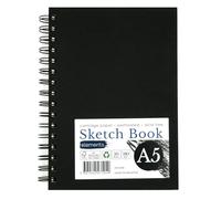 Elements A5 Wire-O Sketch Book | 50 Sheets (100 Sides) | 180 GSM Acid-Free Paper | Perforated Pages - Ideal for Mixed Media Art (Black Cover)