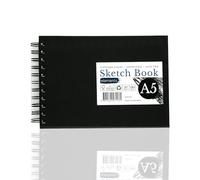 Elements A5 Wire-O Sketch Book - 50 Sheets (100 Sides) of 180 GSM No Acid Drawing Paper with Perforated Pages - Black Cover Sketchbook for Art Media, Sketching, Drawing & Creative Projects