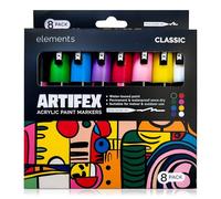 Elements Artifex Acrylic Paint Markers Classic Set of 8-5-6 mm Bullet Tip Pens with Water Based Pigment Ink - Creative Markers for DIY Projects and Crafts - Holiday Art Supplies and Season Gift List