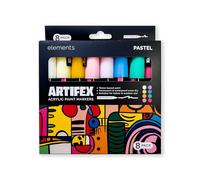 Elements Artifex Acrylic Paint Markers Pastel Set of 8-5-6 mm Bullet Tip Pens with Water Based Pigment Ink - Soft Color Markers for DIY Projects