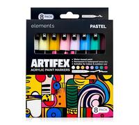 Elements Artifex Acrylic Paint Markers Set - 8 Pastel Colours with 2-3 mm Bullet Nibs, Water-Based Fast-Dry Ink for Craft Projects