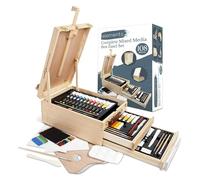 Elements Complete Mixed Media Easel Art Set - 108-Pc Artist Paint Set for Acrylic and Oil Drawing, Painting and Sketching - 3-Drawer Wooden Desktop Easel Box Painting Kit