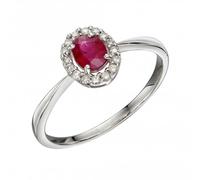 Elements Gold 9ct Cluster Ruby White Gold Ring - Distinctive Detail | Acotis - Size 56 - 9 ct Gold