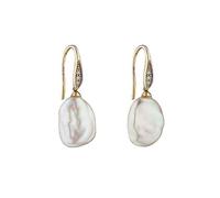 Elements Gold 9ct Gold Keshi Pearl Earrings with Diamond Set Hook White