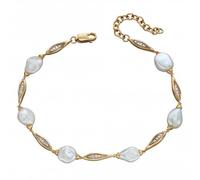 Elements Gold 9ct Keshi Pearl Station Yellow Gold Bracelet GB491W - 9 ct Gold / Rhodium Plated / Stone