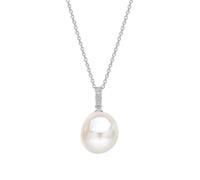 Elements Gold 9ct White Gold Baroque Freshwater Pearl White Topaz Pendant - 9ct Gold / Rhodium Plated / Freshwater Pearl / Topaz