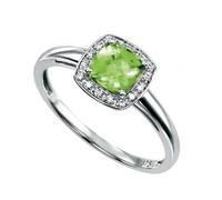 Elements Gold 9CT White Gold Cushion Cut Peridot Pave Diamond - Size 58