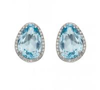 Elements Gold 9ct White Gold Shaped Blue Topaz Diamond Earrings GE2399T - - 9ct Gold