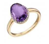 Elements Gold Amethyst Irregular Stone Yellow Gold Ring GR558M - Premium - Size 58 - Gold / Rhodium Plated / Diamonds / Stone
