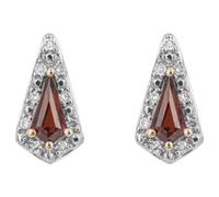 Elements Gold GE1054K Trapeze Cut Garnet Stud Earrings With Diamond in 9ct Gold