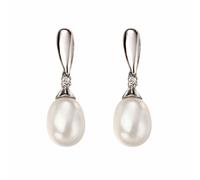 Elements Gold GE2075W Freshwater Pearl and Diamond Drop Earrings