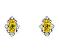 Elements Gold GE2490Y Oval Sapphire And Diamond Stud Earrings in 9ct White Gold