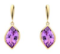 Elements Gold GE2516M Flame Cut Amethyst Drop Earrings in 9ct Gold