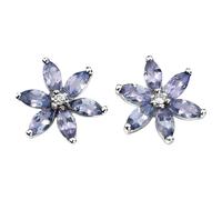 Elements Gold GE803M Tanzanite Flower Earrings With Diamond in 9ct White Gold