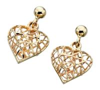 Elements Gold GE841 Caged Heart Drop Earrings in 9ct Gold