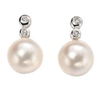Elements Gold GE896W Freshwater Pearl Earrings with Diamonds in 9ct White Gold