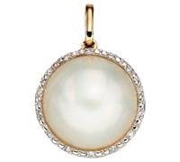 Elements Gold GP2160W Mabe Pearl and Diamond Pendant in 9ct Gold